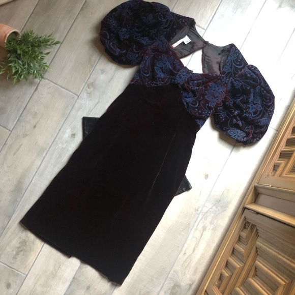 Vintage Scott McClintock puff sleeve velvet gown in navy and burgundy. Size 8 - Picture 6 of 11